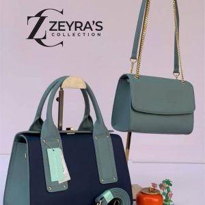 Zeyra Celeste Luxe Handbag Set – Sky Blue & Navy Edition