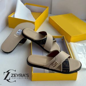 Zeyra Riviera Signature Slide Sandals – Premium Men's Beige Leather Slides